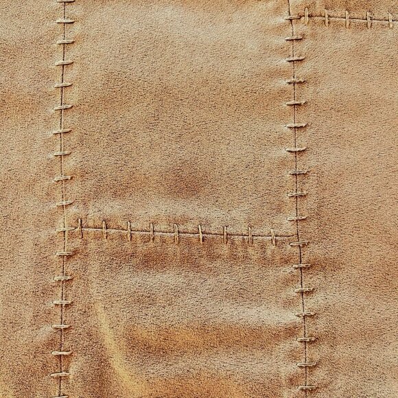 Pair POTTERY BARN Pillow Shams Standard Size Ultra Suede Patchwork Tan Western - Picture 14 of 16